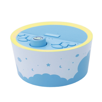 máquina de ruido blanco azul SoyMomo Dreams para bebés vista diagonal con zoom