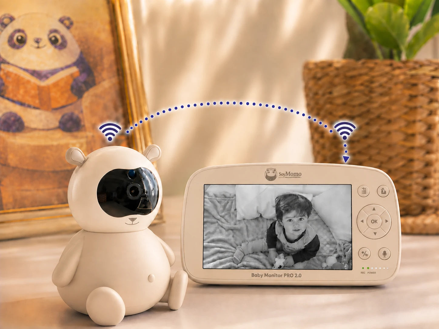 Conexión directa y privada entre la cámara y el monitor SoyMomo Pro 2.0 en color beige